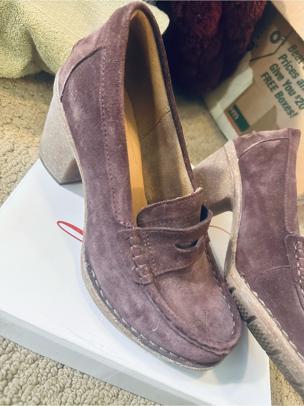 Clarks Mauve Suede Block Heel Loafer
